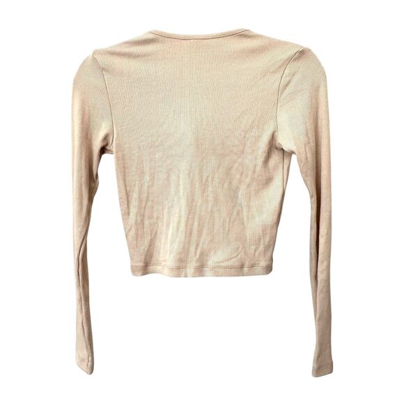OUTDOOR VOICES Ribbed Button Front Crop Top Oatmeal Small - Picture 3 of 5